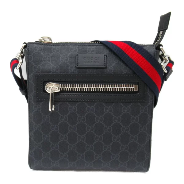 2101217791175 3 GUCCI GG Supreme Leather Canvas Womens Shoulder Bag Black