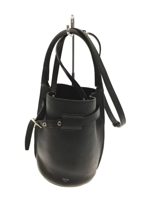 2300036617981 01 CELINE 2way Leather Bucket Shoulder Bag Black