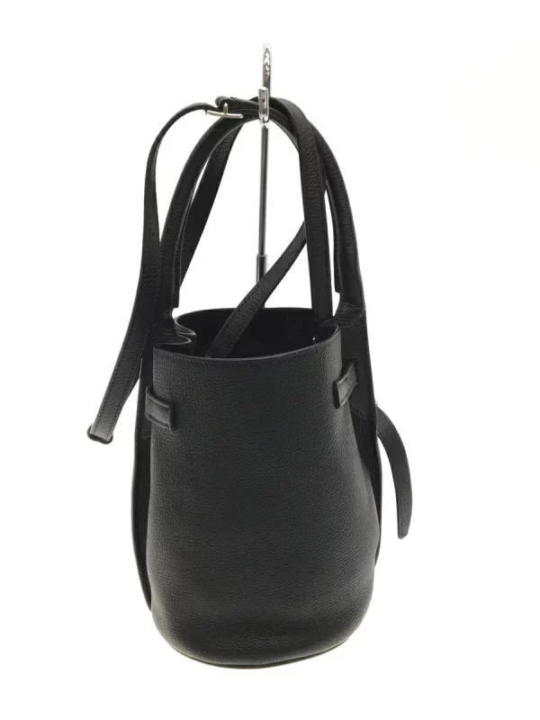 2300036617981 03 CELINE 2way Leather Bucket Shoulder Bag Black