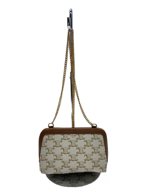 2300038985736 01 CELINE Triomphe Allover Pattern Chain Shoulder Bag White