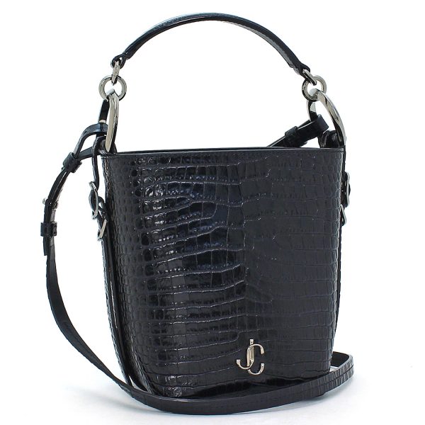 230427 bg2 2 1 Jimmy Choo Handbag Shoulder Bag Bucket Bag Varenne Croco Embossed Leather Glossy Black