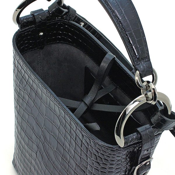 230427 bg2 2 5 Jimmy Choo Handbag Shoulder Bag Bucket Bag Varenne Croco Embossed Leather Glossy Black