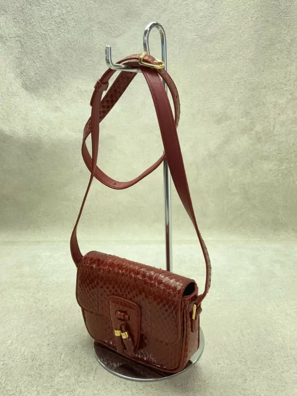 2332872583588 02 CELINE Tassels Python Leather Shoulder Bag Red