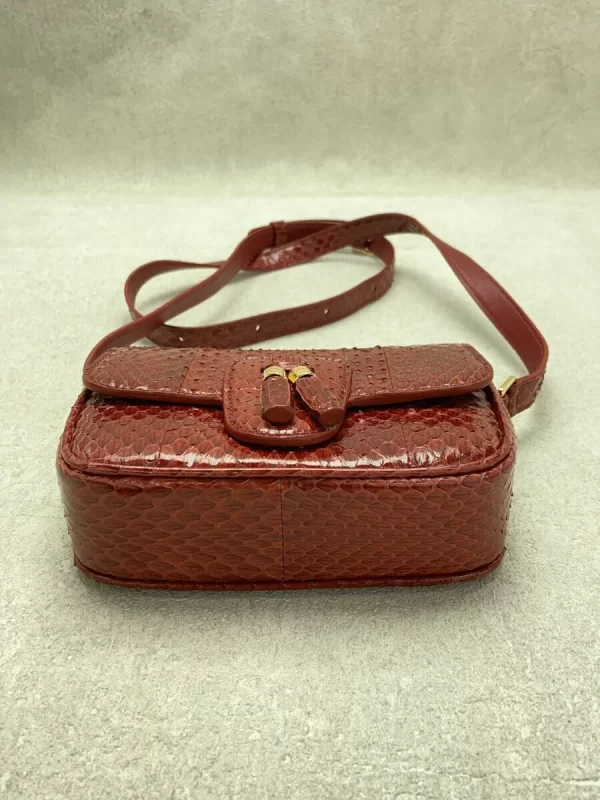 2332872583588 04 CELINE Tassels Python Leather Shoulder Bag Red