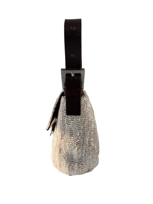 Glitter Fendi Baguette Shoulder bag with Cream Beads