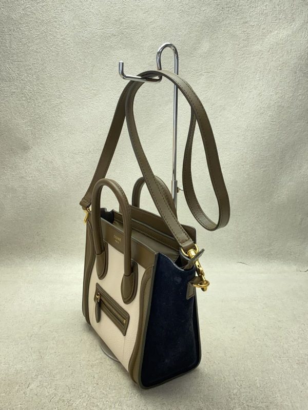2343561122780 02 Celine Luggage Nano 2way Shoulder Bag Leather Multicolor Beige Brown Navy