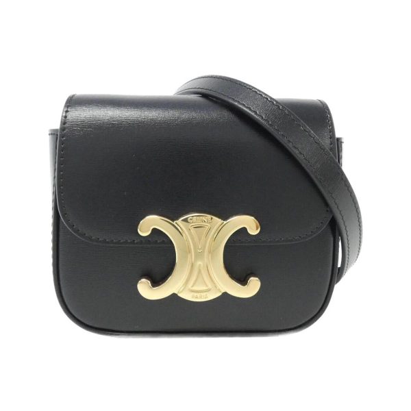 2460003902868 1 b Celine Mini Triomphe Shoulder Bag Black Gold Metal Fittings Calf