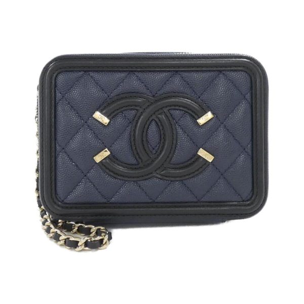 2600063268614 1 b Chanel Shoulder Bag Navy Black Caviar skin