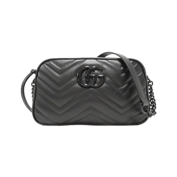 2700037566132 1 b Gucci GG Marmont Shoulder Bag Quilted Chevron Leather Black