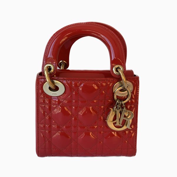 Dior Lady Dior Patent Leather Red Mini handbag with gold hardware