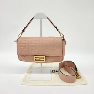 Fendi FENDI Baguette Rosa Bourbon Pink Leather 3D FF Motif Crossbody bag