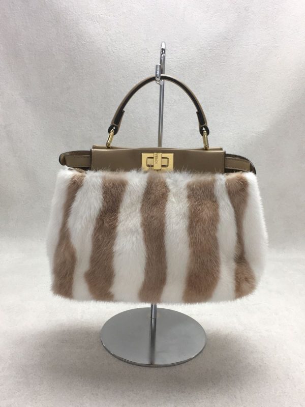 3 Fendi Shoulder Bag Leather Peekaboo Mini Beige