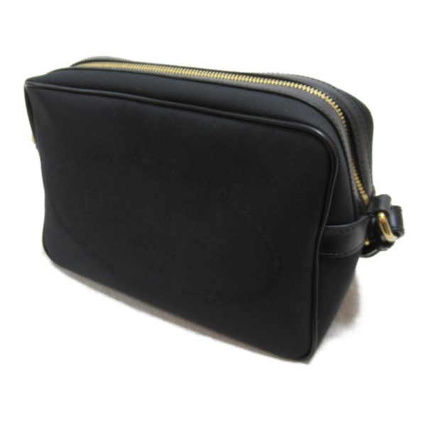 3 Prada Shoulder Bag Canvas Leather Black