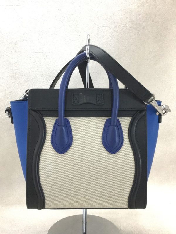 3 Celine 2way Luggage Nano Shopper Leather BlueBlack