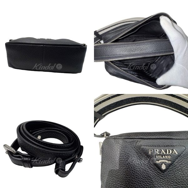 3 Prada Vitello Dyno Leather Shoulder Bag Black