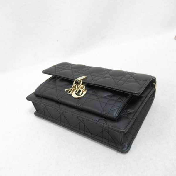 3 Dior Chain Wallet Shoulder Bag Lambskin Black