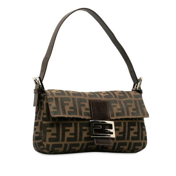 3 Fendi Bucket Handbag Shoulder Bag Canvas Leather Brown