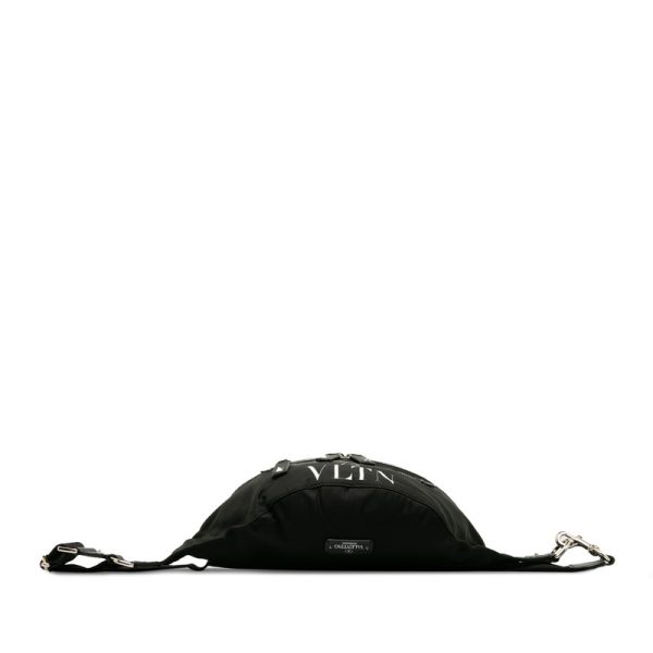 3 Valentino Front Logo Body Waist Bag Nylon Leather Black