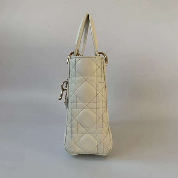 White Lady Dior Small My Abcdior White Ecru Lambskin Cannage Leather