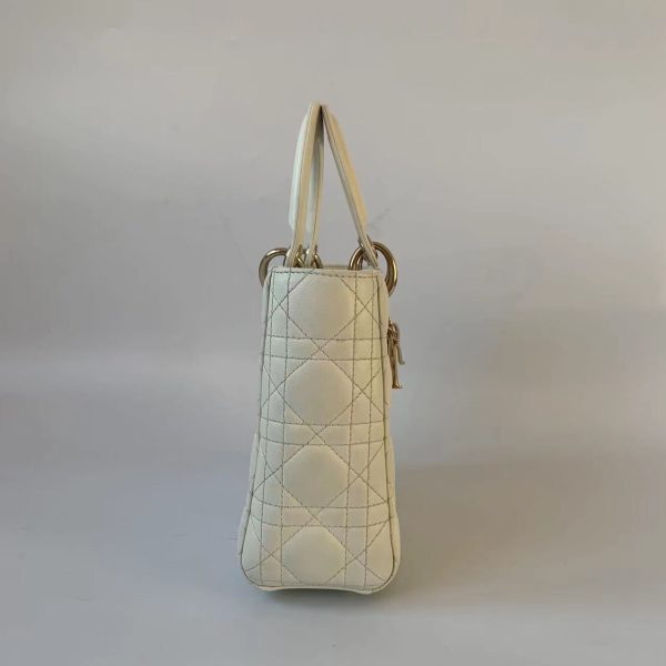 32591707290613 Lady Dior Small My Abcdior White Ecru Lambskin Cannage Leather