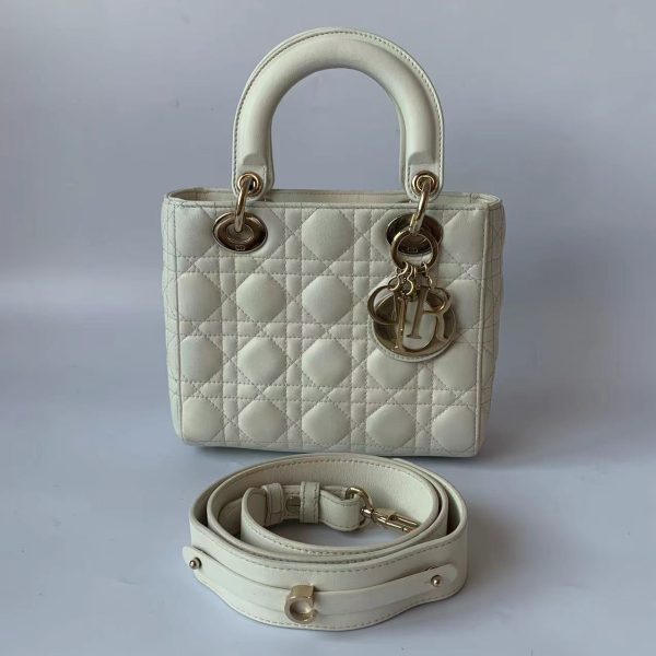 32691707290623 Lady Dior Small My Abcdior White Ecru Lambskin Cannage Leather