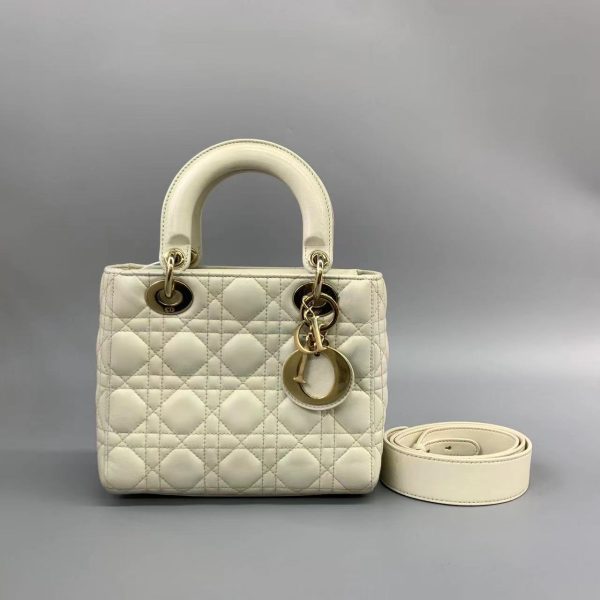 Dior Lady Dior Small My Abcdior White Ecru Lambskin Cannage Leather