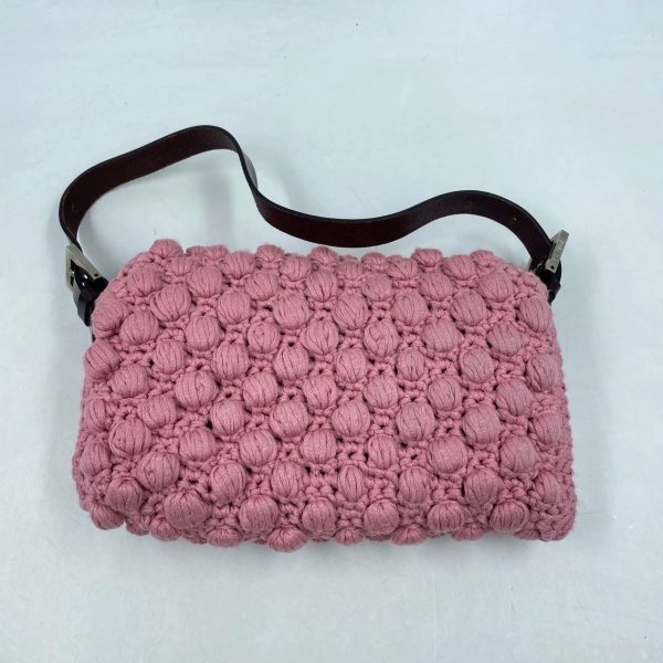 Pink Fendi Baguette Bag Pink Wool Pompom Shoulder Bag