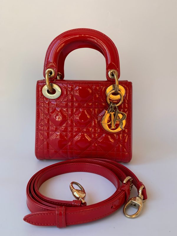 Lady Dior Lady Dior Patent Leather Red Mini handbag with gold hardware