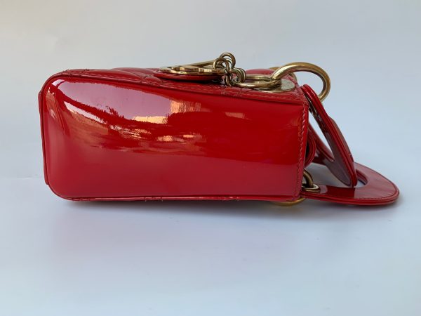 406B6CD8 BA27 4EC6 BF83 149E31AA58CC Lady Dior Patent Leather Red Mini handbag with gold hardware