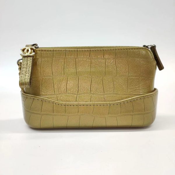 Gold Chanel Gabrielle Mini Gold Crocodile Embossed Calfskin Leather Crossbody Bag