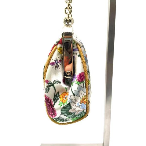 Multicolor Gucci Floral Silk Satin Purse with Crystal Embellished Bamboo Style Chain Strap