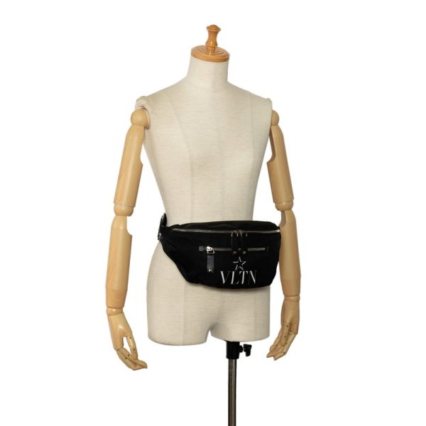 5 Valentino Front Logo Body Waist Bag Nylon Leather Black