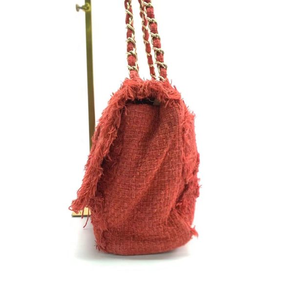 Tweed Chanel Red Diamond Stitch Tweed Maxi Nature Flap Bag