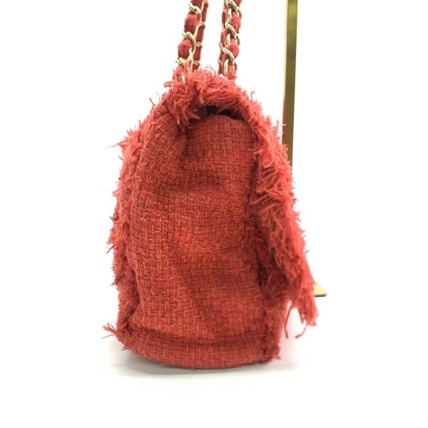 Red Chanel Red Diamond Stitch Tweed Maxi Nature Flap Bag