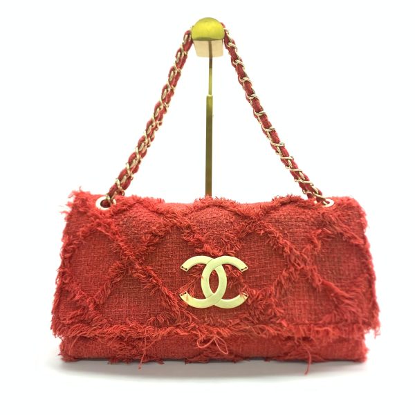 Chanel Chanel Red Diamond Stitch Tweed Maxi Nature Flap Bag