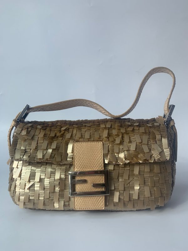 Fendi Fendi Baguette in Gold sequins and python leather