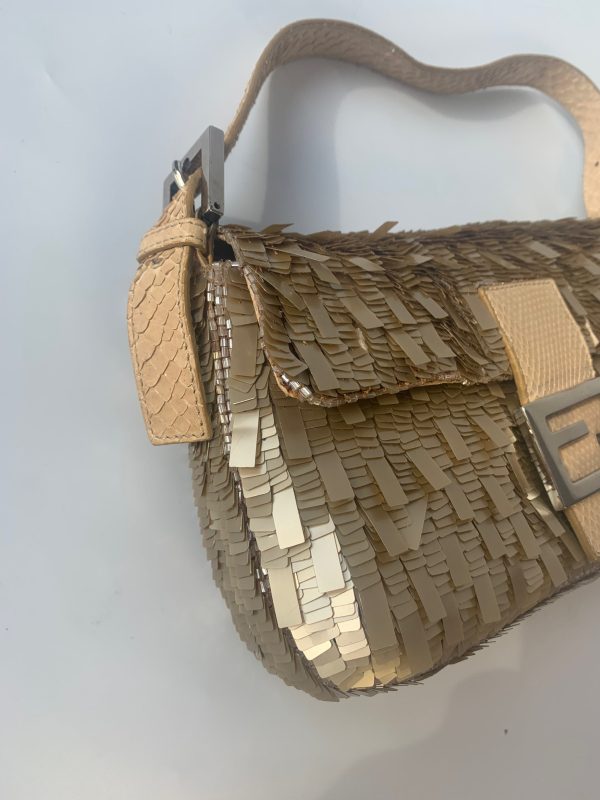 57851699591181 pic hd Fendi Baguette in Gold sequins and python leather