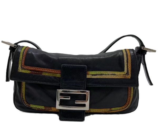 Fendi Fendi Baguette Black Leather with Multicolor Seams