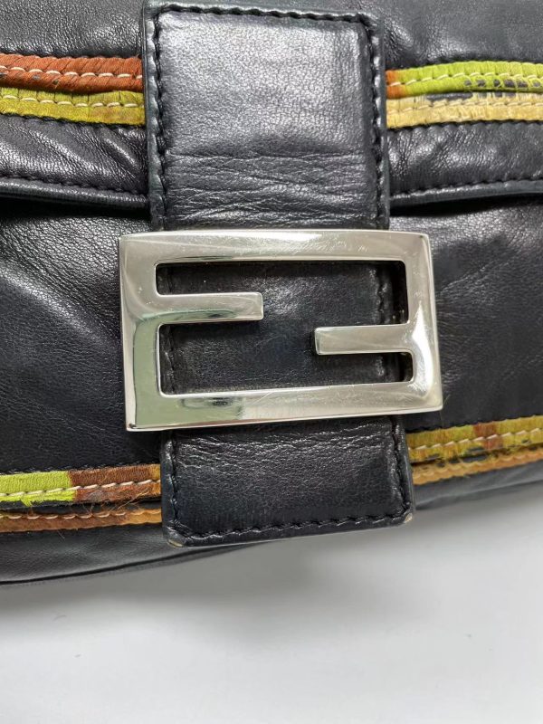 59391700127062 pic Fendi Baguette Black Leather with Multicolor Seams