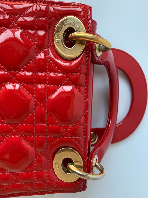 5D504BCF BF0E 4144 B136 1200ADFF2F27 Lady Dior Patent Leather Red Mini handbag with gold hardware