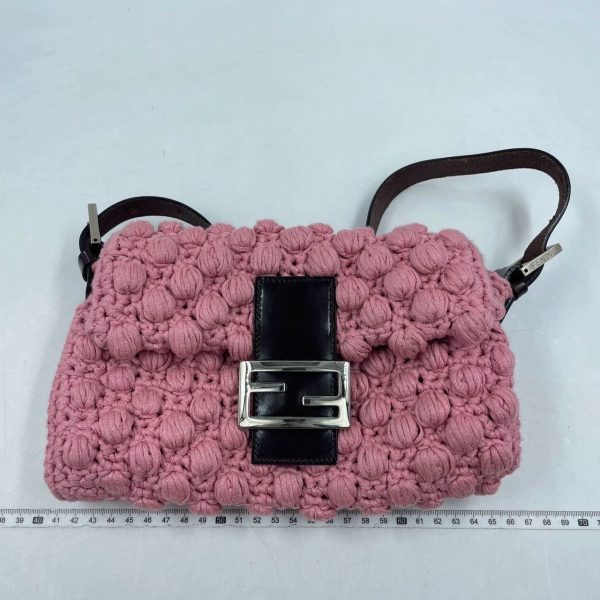 Fendi Fendi Baguette Bag Pink Wool Pompom Shoulder Bag