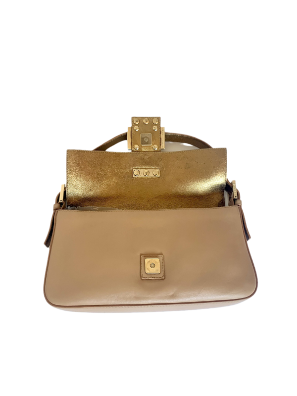 Beige Fendi Baguette Beige Leather with Gold Studded Metal Buckle