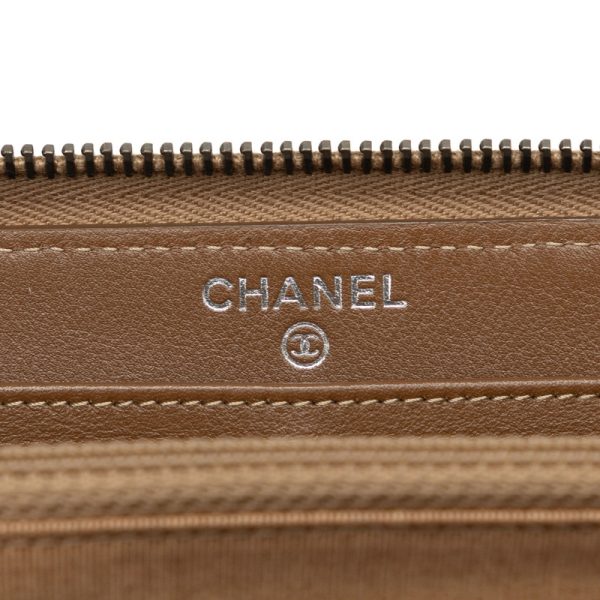 6 Chanel Round Zipper Long Wallet Leather Gold Bronze