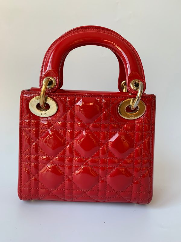 Red Lady Dior Patent Leather Red Mini handbag with gold hardware