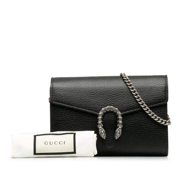 7 Gucci Chain Shoulder Bag Wallet Leather Black