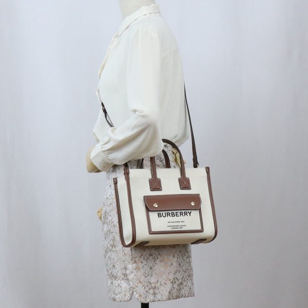 7 Burberry Tote Bag Shoulder Bag 2way WhiteBrown