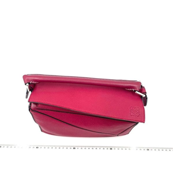 Leather Loewe Puzzle bag small raspberry pink leather