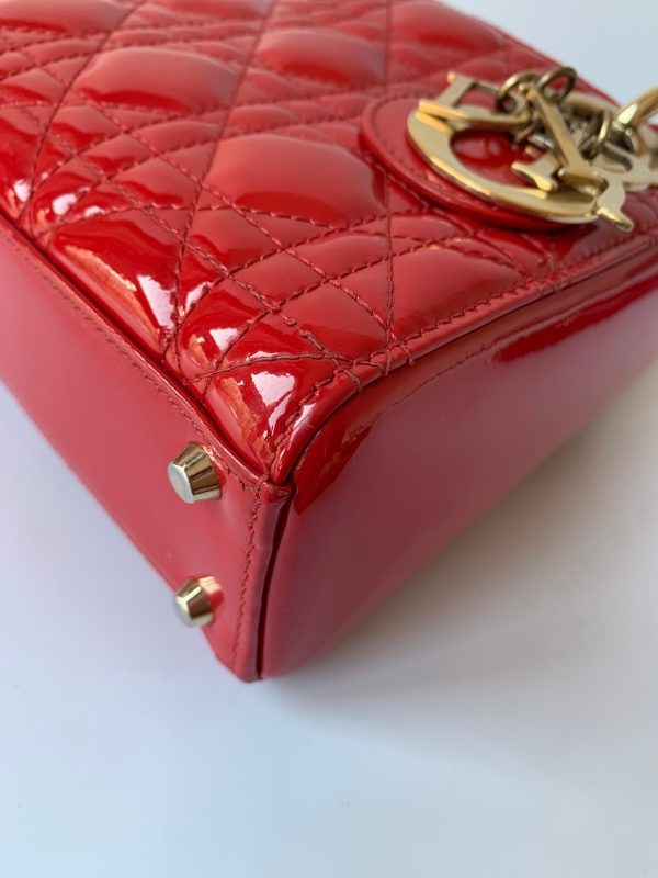 7FB074B4 04B5 421B A10B 36F680091600 Lady Dior Patent Leather Red Mini handbag with gold hardware