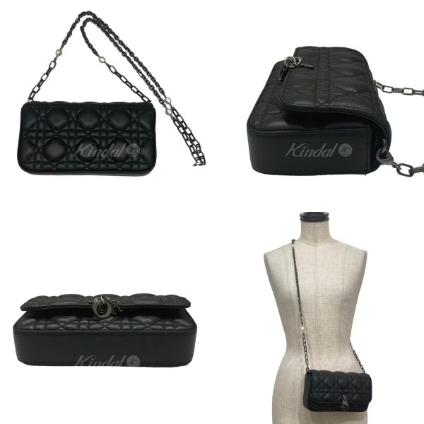 8004000996921 2 Christian Dior Lady Dior Chain Phone Pouch Lambskin Black