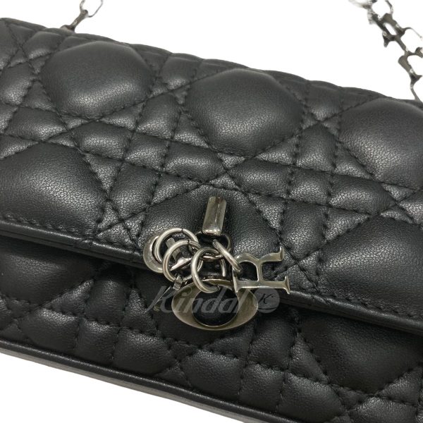 8004000996921 9 Christian Dior Lady Dior Chain Phone Pouch Lambskin Black